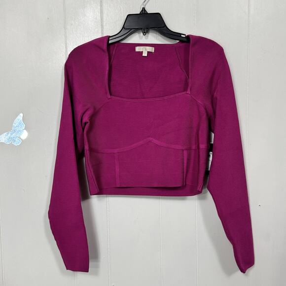 Guess Sweater Womens XL Purple Anemone Bloom LS Crop Zaylee Mirage Top Knit NWT - Picture 1 of 13